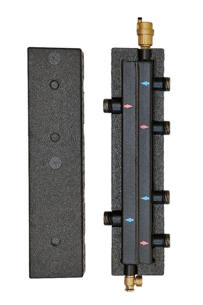 Rozdzielacz na dwa obwody grzewcze 70×70